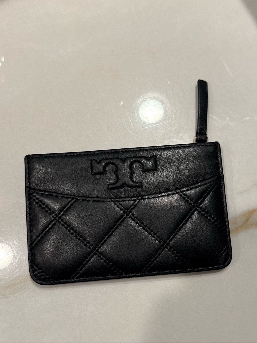 Tory Burch Fleming Soft Zip Card Case / Wallet Black Leather Quilted